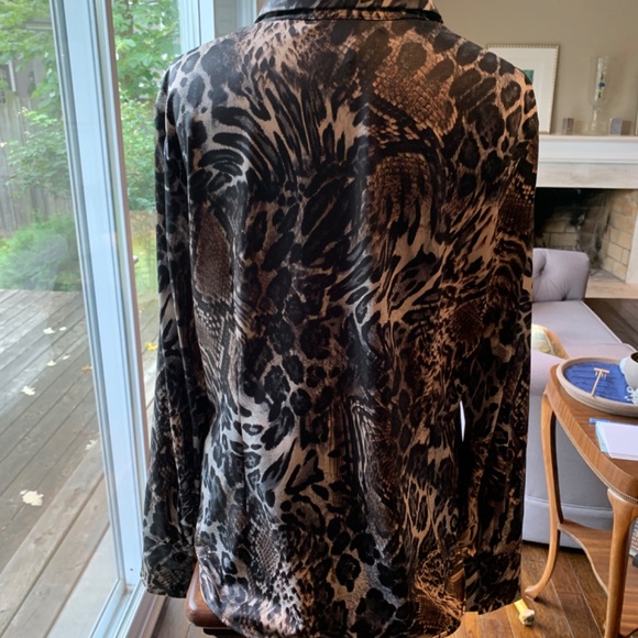 Franco Mirabelli Women’s Black, Brown, Cream Animal Print Dress Blouse Vintage - Picture 3 of 4